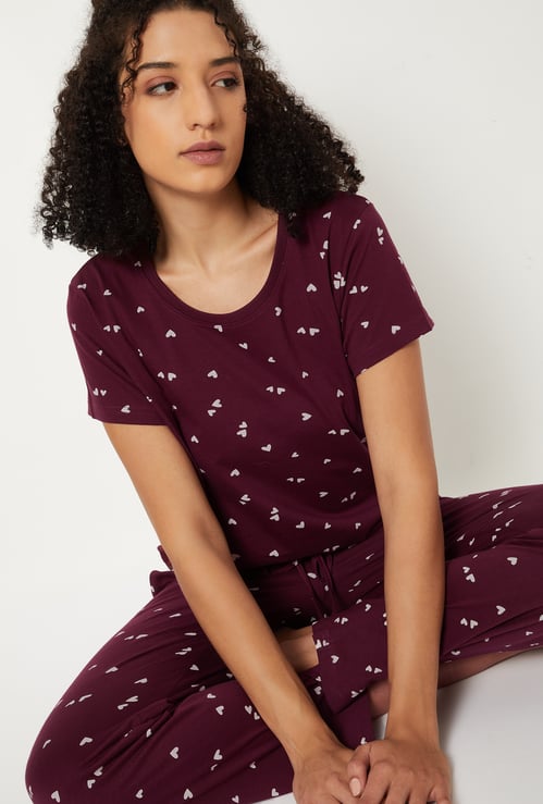 Women Heart Print PJ Set