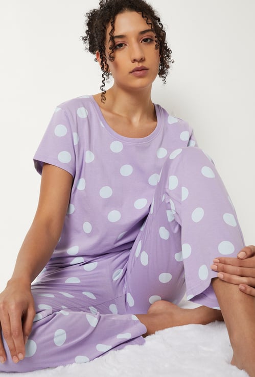 Women Polka Dot Printed PJ Set