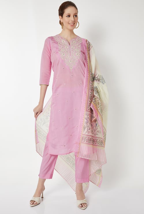 Women Embroidered Straight Kurta Set