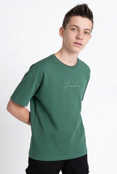 Boys Text Embroidered Oversized T-shirt