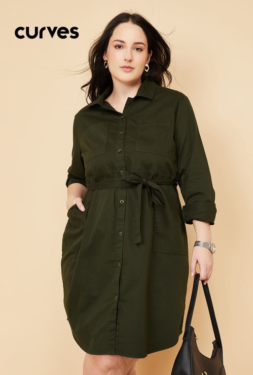 Women Solid Shirt Dress