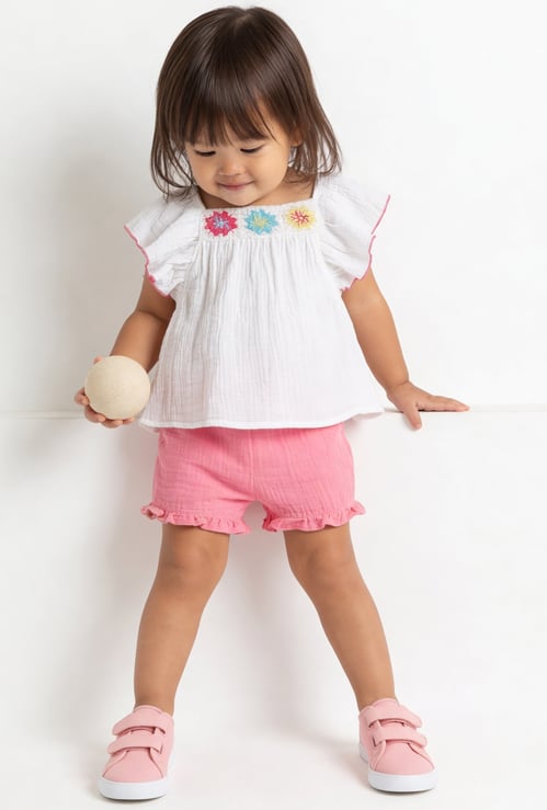 Girls Embroidered Shorts Set