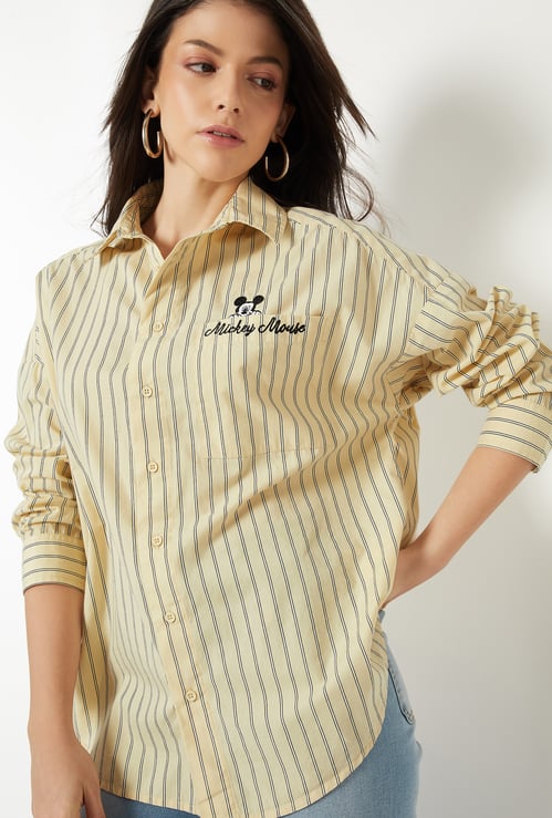 Women Mickey Mouse Embroidered Striped Shirt