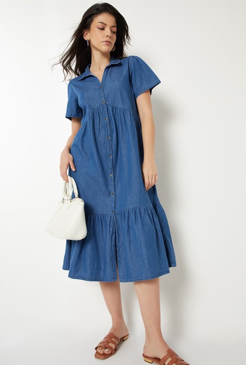 Women Tiered Denim Dress
