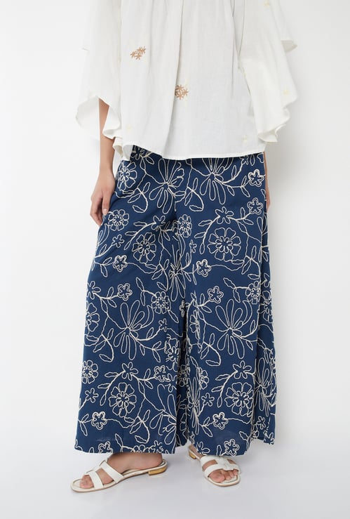 Women Embroidered Flared Palazzos