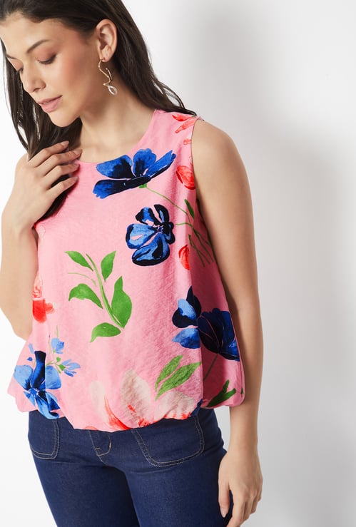 Women Floral Print Bubble Hem Top