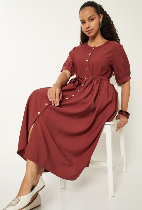 Women Solid Fit & Flared Dress