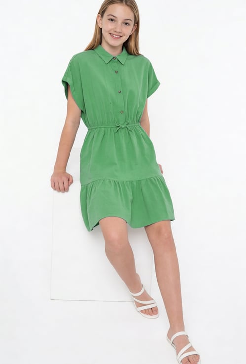 Girls Striped Cinched Waist Dress