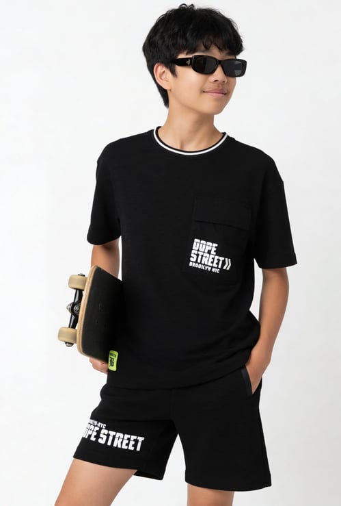 Boys Typographic Print T-shirt & Shorts Set