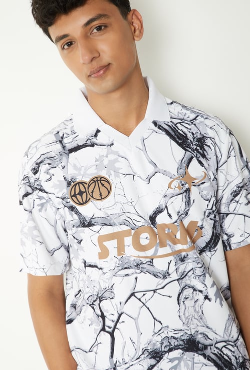 Men Printed Johnny Collar T-shirt