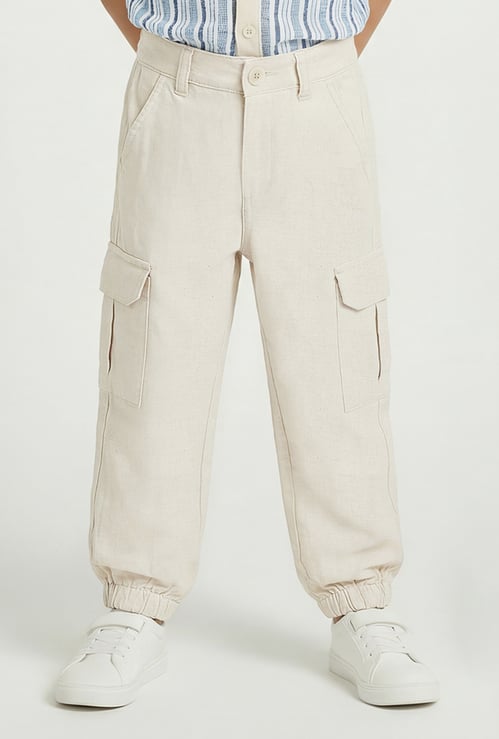 Boys Solid Relaxed Fit Cargo Joggers