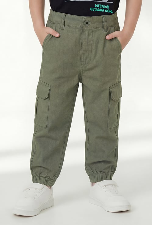 Boys Solid Relaxed Fit Cargo Joggers