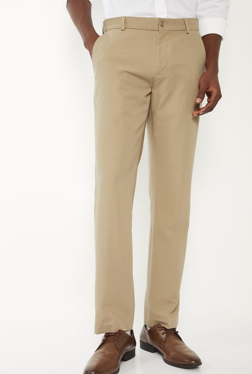 Men Solid Regular Fit Formal Trousers