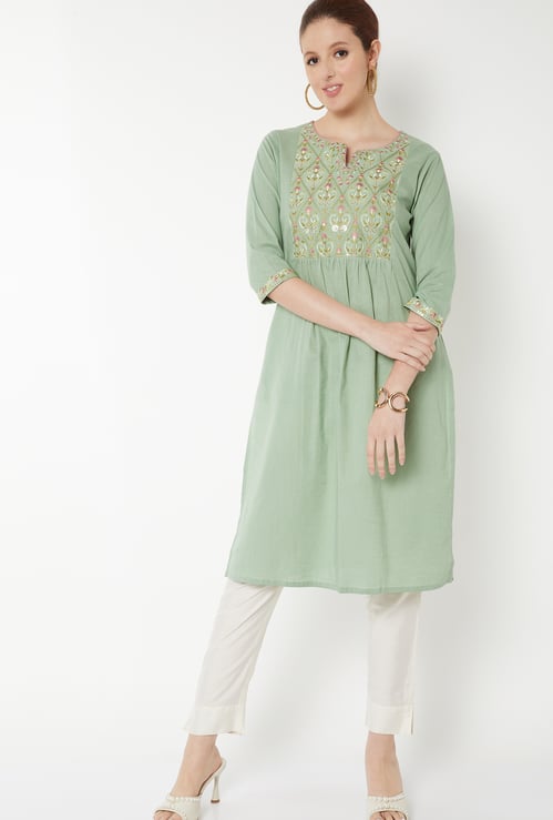 Women Embroidered Straight Kurta