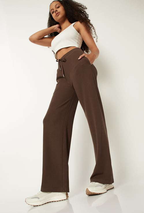 Women Solid Wide Leg Sports Track Pants