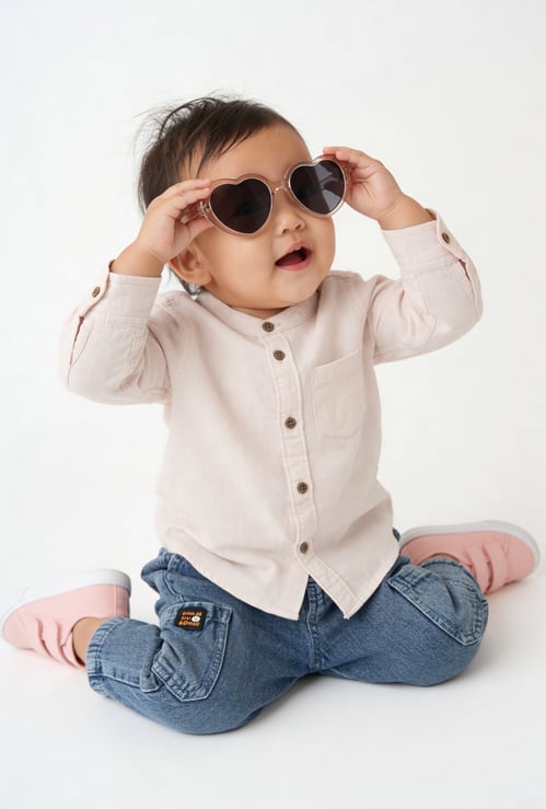 Boys Solid Band Collar Shirt