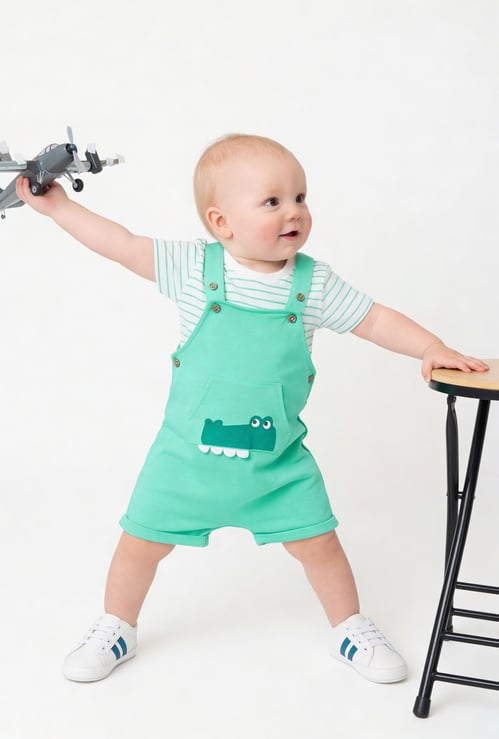 Boys Applique Dungaree with T-shirt Set