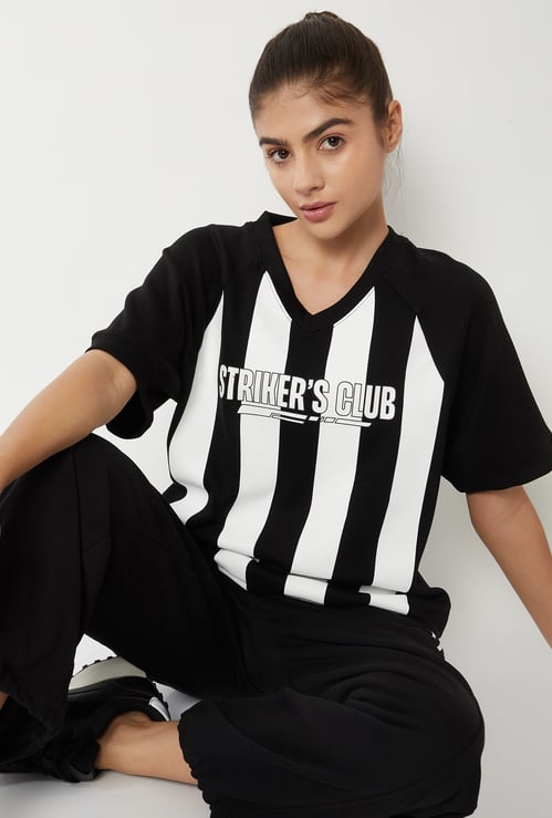Women Striped Boxy Fit Buttersoft Sports T-shirt
