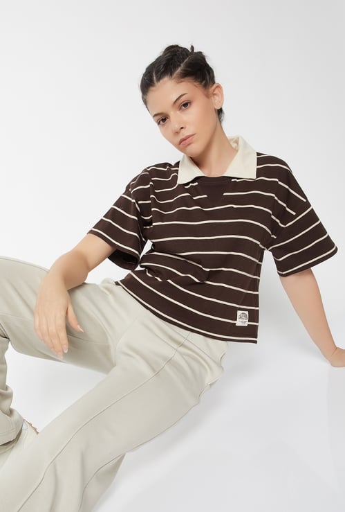 Women Striped Polo T-shirt