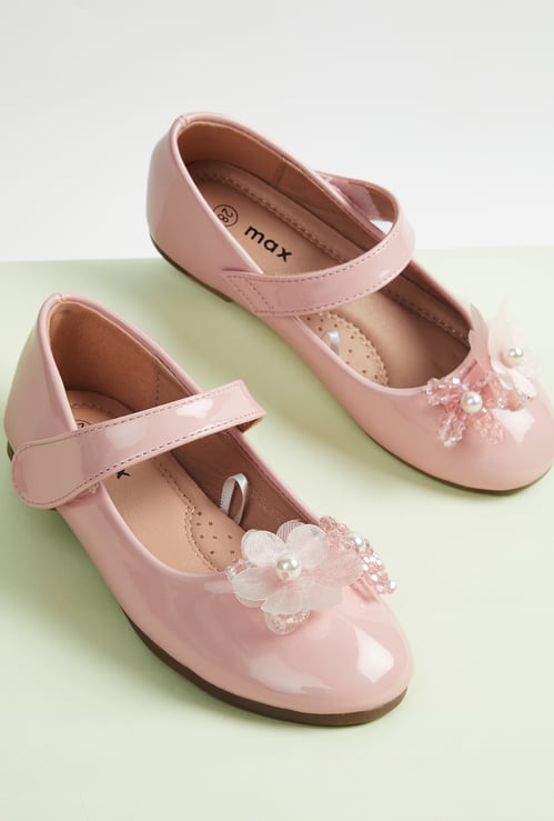 Girls Embellished Mary Janes with Velcro Closure