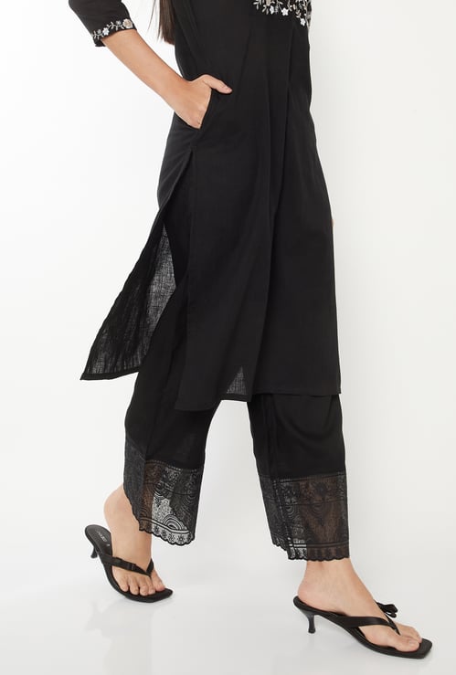 Women Embroidered Hem Palazzos