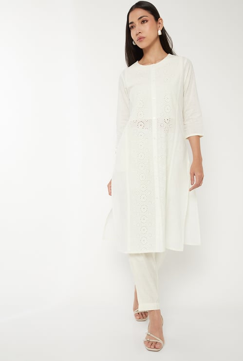 Women Schiffli Straight Kurta