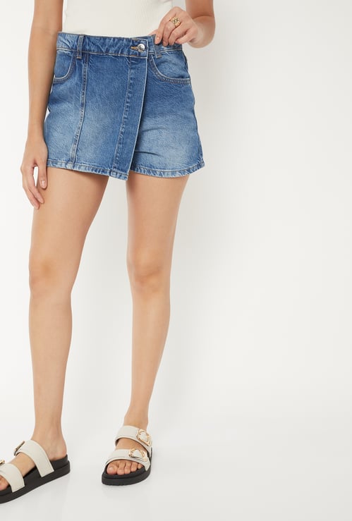 Women Washed Denim Skorts