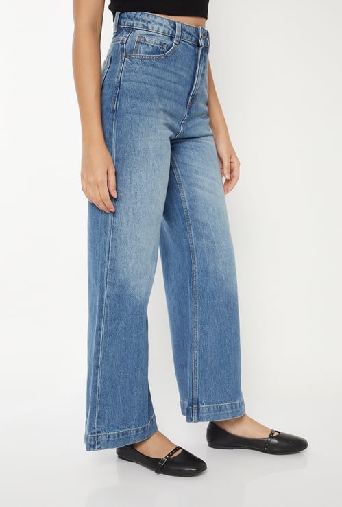 Women Washed Wide Leg Jeans