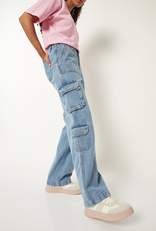 Women Washed Cargo Jeans