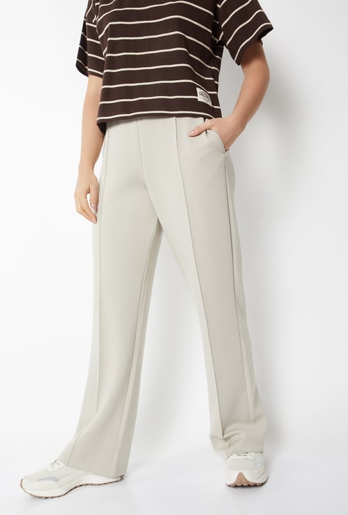 Women Solid Wide Leg Track Pants