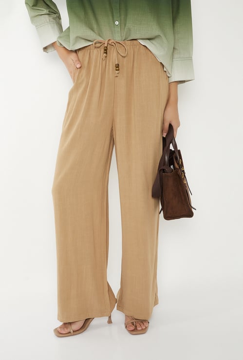 Women Solid Wide Leg Trousers