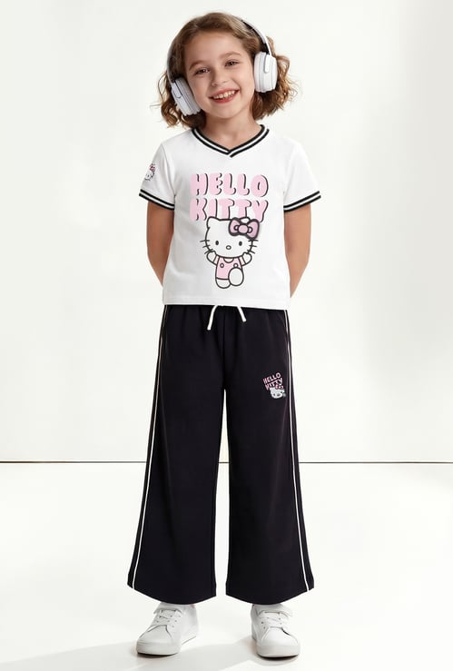 Girls Hello Kitty Print T-shirt and Track Pants Set