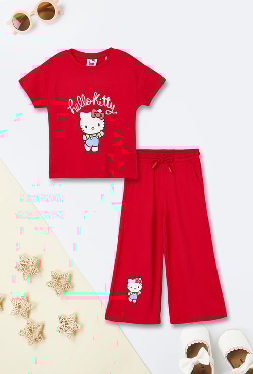 Girls Hello Kitty Print T-shirt and Trackpants Set