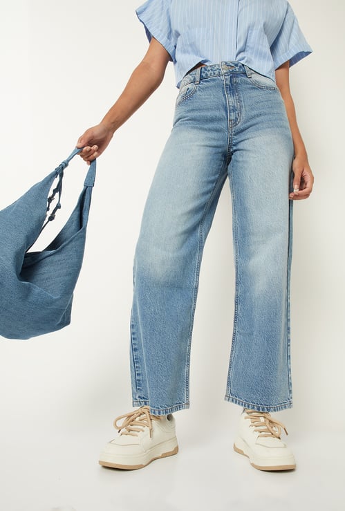 Women Washed Wide Leg Jeans