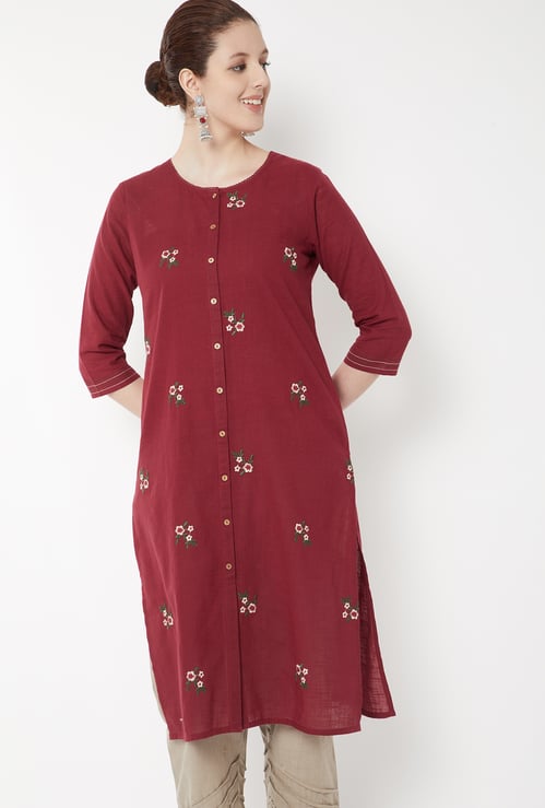 Women Embroidered Straight Kurta