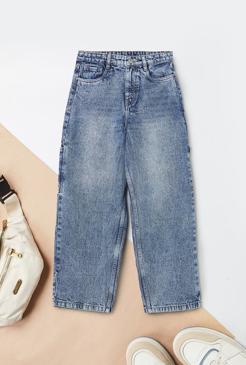 Boys Washed Denim Cargo Jeans