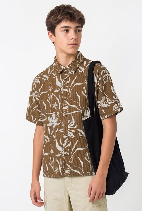 Boys Floral Print Oversized Shirt