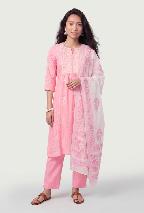 Women Embroidered A-line Kurta Set