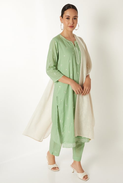 Women Embroidered Straight Kurta Set
