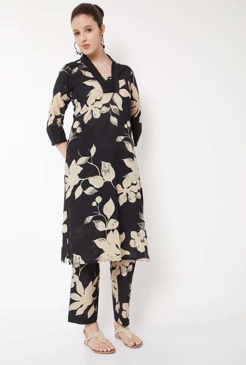 Women Floral Print Straight Kurta Set