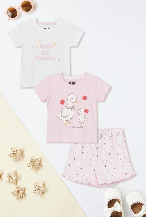Girls 3-Piece Printed T-shirt with Shorts