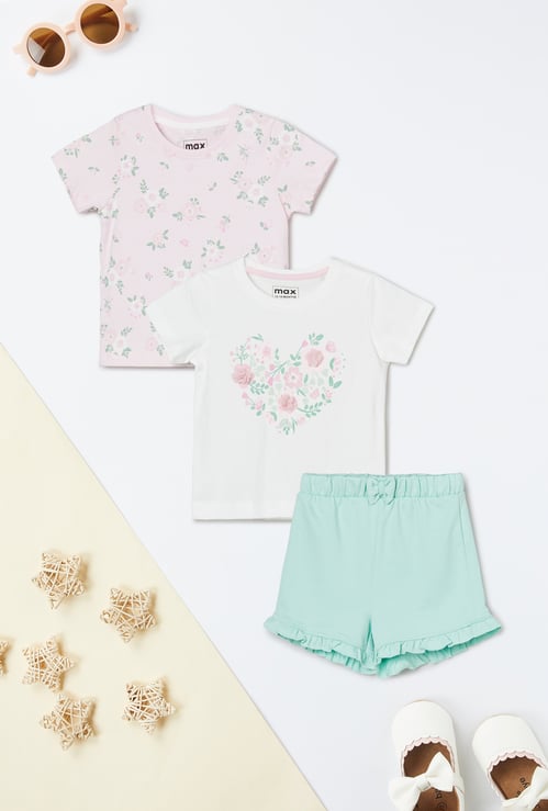 Girls 3-Piece Printed T-shirt with Shorts