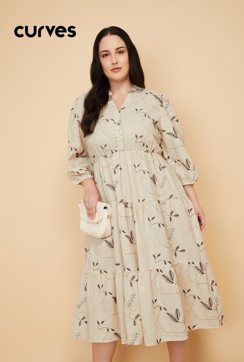 Women Printed Tiered Midi Dress