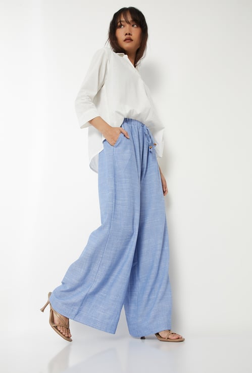 Women Textured Wide Leg Trousers