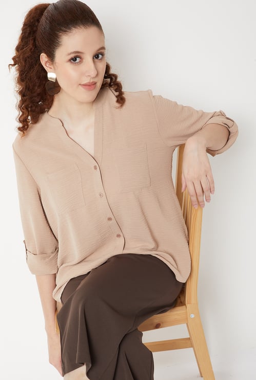 Women Textured Shirt-style Top