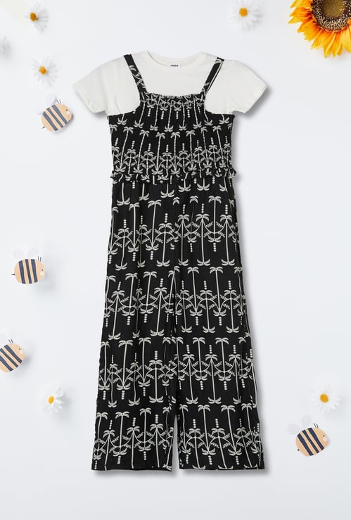 Girls Printed Jumpsuit with T-shirt