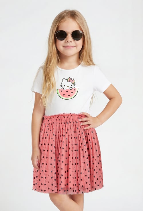 Girls Hello Kitty Print Tulle Dress