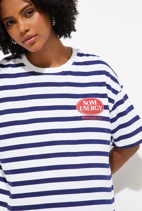 URB_N Women Striped Boxy Fit T-shirt