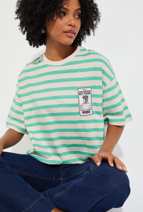 URB_N Women Striped Boxy Fit T-shirt