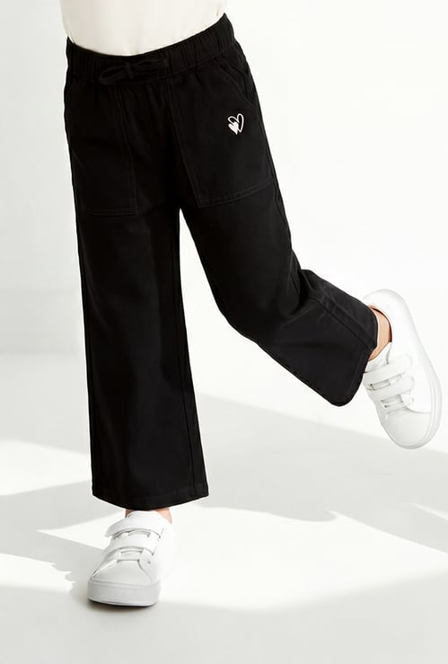Girls Solid Wide-Leg Trousers